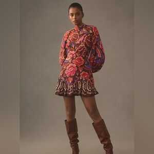 Farm Rio Bright Flora Long-Sleeve Mini Dress